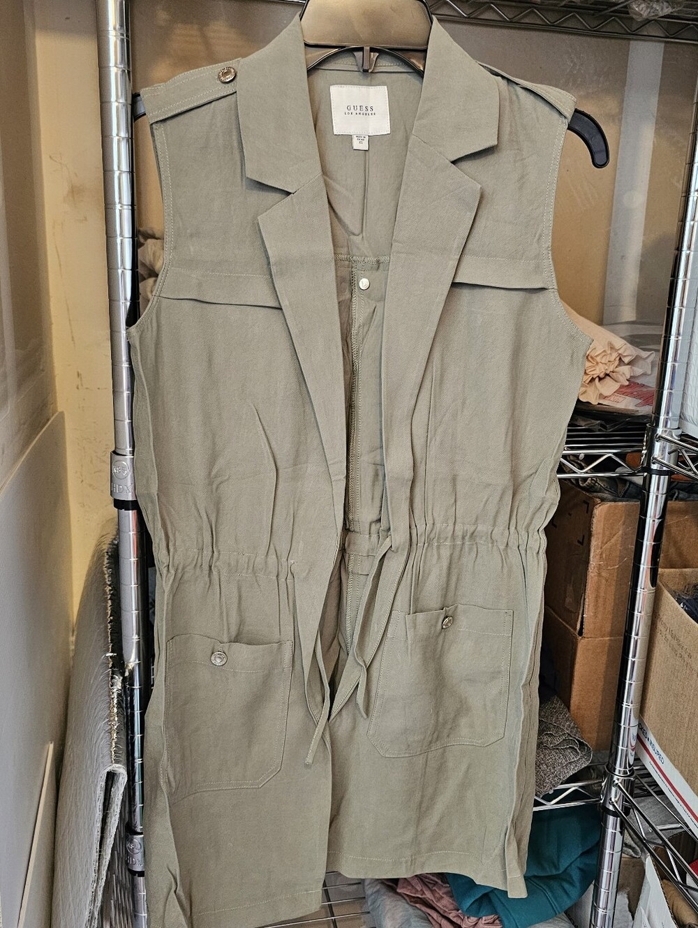 GUESS Olive Green Sleeveless Utility Vest XS